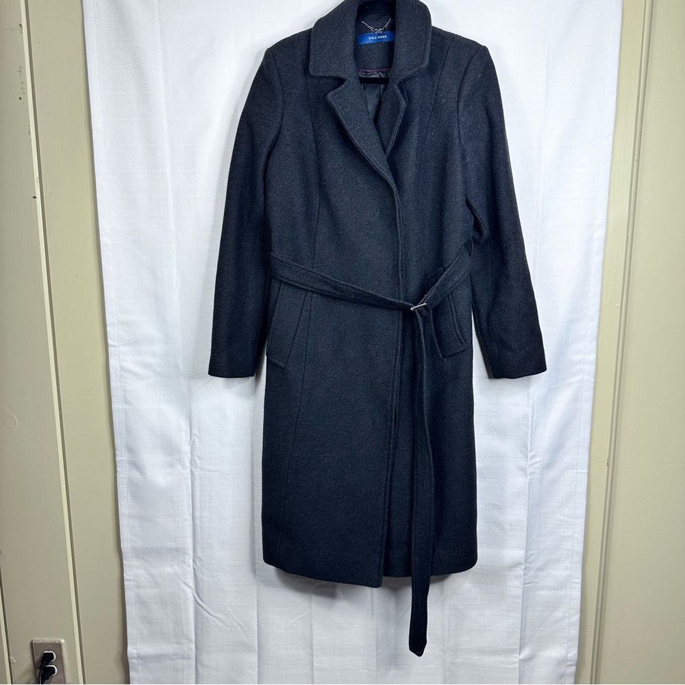 Cole Haan Coat Wool blend longline belted grey minimalism old money casual fall